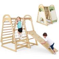 Costway Multi-functional Kid's Climbing Toy with Slide & Climbing Net in Natural