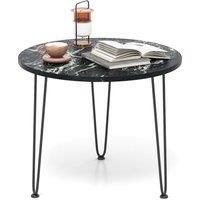 Costway Round Coffee Table Small Faux Marble Accent Table in Black