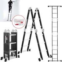 Kelvenix Aluminium Combination Step Ladder Foldable Multi-Purpose in Black