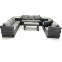 Fimous Rattan Garden Furniture Sofa Set with Coffee table Armchair 2 Side Tables Dark Grey Mixed