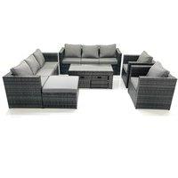 Fimous Rattan Garden Furniture Sofa Set with Coffee table Armchair 3 Footstools Dark Grey Mixed