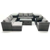 Fimous Rattan Garden Furniture Sofa Set with Coffee table Armchair 2 Side Tables 3 Footstools Dark Grey Mixed