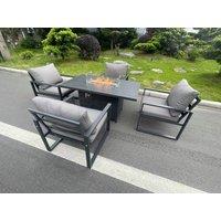 Fimous Aluminum Top 4 Seat Garden Furniture Dining Set Gas Fire Pit Table & Chairs Burner Heater Patio Outdoor Dark Grey