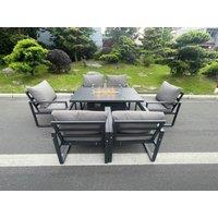 Fimous Aluminum Top 6 Seat Garden Furniture Dining Set Gas Fire Pit Table & Chairs Burner Heater Patio Outdoor Dark Grey