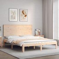 Berkfield Home Bed Frame with Headboard King Size Solid Wood in Brown