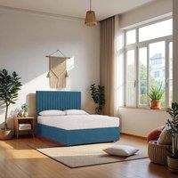 Knight Sleep Emily No Draw Divan Bed Base with Headboard Plush Velvet in Light Blue | Size: Small Double