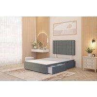 Somnior Alexas 2 Draw Divan Bed Base with Headboard Linen Fabric in Mid Grey | Size: Small Double
