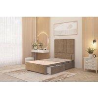 Somnior Austin 2 Drawer Divan Bed Base & 54" Floor Standing Headboard Velvet in Beige | Size: King