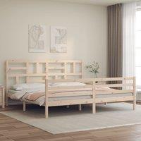 Berkfield Home Bed Frame with Headboard Super King Size Solid Wood in Brown