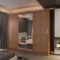 Sliding Wardrobes 4U Large Sliding Mirror Wardrobe with LED Modern Storage W250cm x H217cm in Walnut