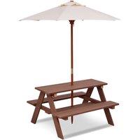 Costway 3 in 1 Picnic Table Outdoor Activity Table w/ Removable Umbrella in Brown