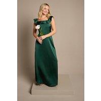 Coast Girl's Teen Ruffle Strap Satin Bridesmaid Dress in Emerald | Size: 10-11 Years