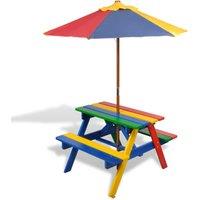 Berkfield Home Kids' Picnic Table with Benches & Parasol Multicolour Wood