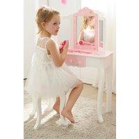 Teamson Kids Kids Wooden Play Vanity Table Set, Twinkle Stars, Pink/White in Pink