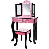 Teamson Kids Kids Wooden Play Vanity Table Set, Leopard Print, Pink/Black in Black