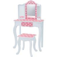 Teamson Kids Kids Wooden Play Vanity Table Set, Polka Dot, Pink/White in Pink