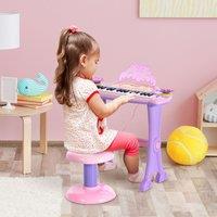 HOMCOM Girl's Mini Battery Organ Piano Microphone Stool 32 Key Keyboard Kids Toy in Pink