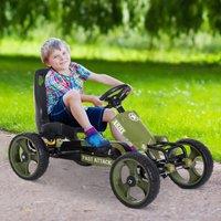 HOMCOM Go Kart Ride On Racer Kids Children Hand Brake Pedal in Green
