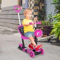HOMCOM 5-in-1 Kids Toddler 3 Wheels Mini Kick Scooter Push Walker w/ Removable Seat in Pink