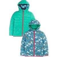 Frugi Girl's Reversible Toasty Trail Jacket in Blue | Size: 1-2 Years