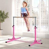 HOMCOM Height Adjustable Gymnastics Horizontal Bar For Kids Home Gym Training in Pink