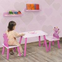 HOMCOM 3 Pcs Kids Princess & Crown Chair Table Set Home Furniture 2-4 Years Pink
