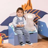 HOMCOM Kids Wooden Toy Box Children Storage Chest Bench Organiser Safety Hinge in Blue