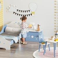 HOMCOM 55x34cm 50L Kids Storage Chest with Safety Hinge Handles Air Vents in Blue | Size: 55x34 cm
