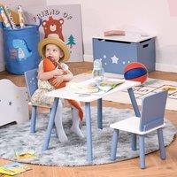 HOMCOM 3 Pcs Kids Table & Chairs Dining Set with Wood Legs Safe Corners Stars Seating in Blue