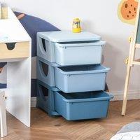 HOMCOM Kids Storage Units with 3 Drawers 3 Tier Chest Toy Organizer in Blue