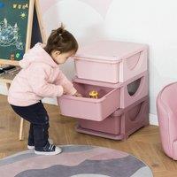 HOMCOM Kids Storage Units with 3 Drawers 3 Tier Chest Toy Organizer in Pink