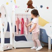 HOMCOM Kids Wood Clothes Rack Hall Tree with Storage Shelves Freestanding Wardrobe in White