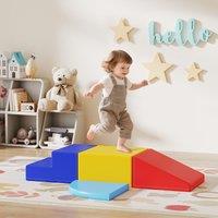 HOMCOM Soft Play 4-piece Climb & Crawl Foam Toddler Stairs & Ramp Colorful Children's Educational Software Activity Toys for Baby Preschooler in Red