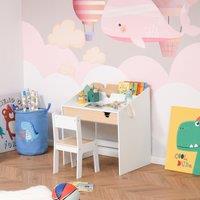 HOMCOM Kids Study Table & Chair Set Two-Piece Children Desk with Storage, for 3-6 years in White