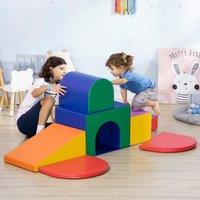 HOMCOM Seven-Piece Soft Playset Kids Stair & Ramp Colourful Play Area in Green
