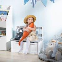 ZONEKIZ 2 In 1 Wooden Toy Box, Kids Storage Bench with Safety Rod - Grey