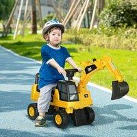 HOMCOM CAT Licensed Kids Construction Ride-On Digger w/ Shovel, for 1-3 Years in Yellow