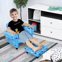 HOMCOM Kids Armchair Children Mini Sofa Wood Frame w/ Footrest Cute Cloud Star in Blue