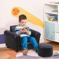 HOMCOM Kids Sofa Set Toddler Chair Children Couch Seating Armchair w/ Footstool in Black