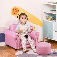 HOMCOM Kids Sofa Set Toddler Chair Children Couch Seating Armchair w/ Footstool in Pink