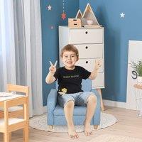 HOMCOM Kids Armchair Children Mini Sofa Wood Frame High Back Bedroom Furniture in Blue