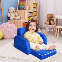 HOMCOM 2 In 1 Kids Sofa Chair Bed Folding Couch Flannel Foam for 3-4 years in Blue