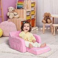 HOMCOM 2 In 1 Kids Sofa Chair Bed Folding Couch Flannel Foam for 3-4 years in Pink