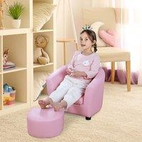 HOMCOM Children Kids Mini Sofa Armchair Made of PVC Very Comfortable with Footstool in Pink