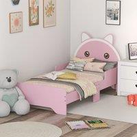 ZONEKIZ Toddler Bed Frame Cat Design Bed with Guardrails 143L x 74W x 72Hcm - Pink | Size: Small Single