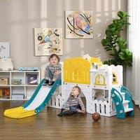 AIYAPLAY 9-in-1 Toddler Slide with Basketball Hoop, for 1-3 Years, Yellow