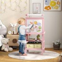 AIYAPLAY Art Easel for Kids w/ Paper Roll, 3 in 1 Kids Easel Double-Sided Magnetic Whiteboard & Chalkboard w/ Storage Baskets, for Children 3-6 Years