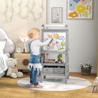 AIYAPLAY Art Easel for Kids w/ Paper Roll, 3 in 1 Kids Easel Double-Sided Magnetic Whiteboard & Chalkboard w/ Storage Baskets, for Children 3-6 Years