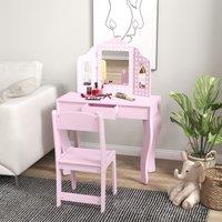 AIYAPLAY Kids Dressing Table Set Make up w/ Stool, Drawer, for Playroom in Pink | Size: 100 cm x 100 cm