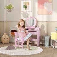 AIYAPLAY Kids Dressing Table Set w/ Stool, Mirror, Drawers in Pink | Size: 100 cm x 100 cm